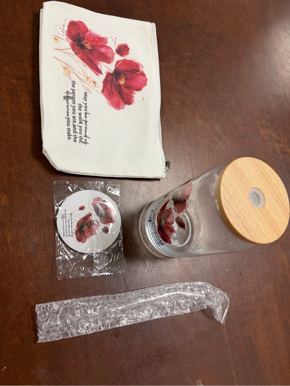 Floral Red Poppy Canvas Pouch & Glass Jar Set